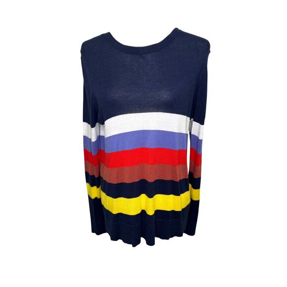 Halogen Blue Striped Bow Back Long Sleeve Pullover Sweater Womens Large - Picture 2 of 8